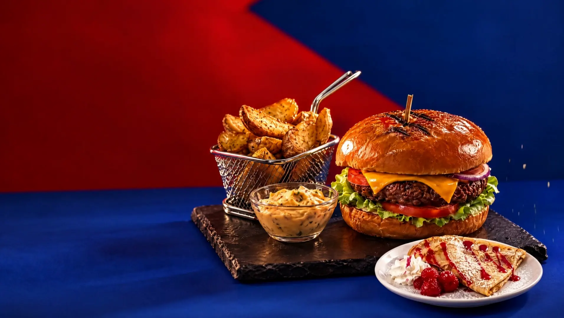 Burger — + clătită cu gem gratis